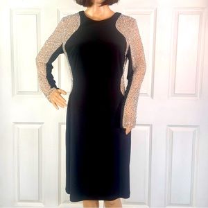 Xscape Nude Illusion Beaded Side Panel Jersey Dress